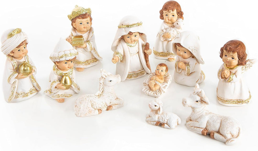 Logbuch-Verlag 11 Krippenfiguren für Deko Krippe kindlich Gold weiss edle Weihnachtskrippe Figuren S