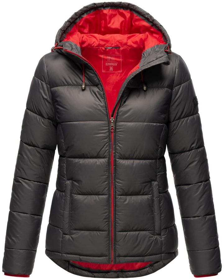 MARIKOO Damen Steppjacke gesteppte Winterjacke mit Kapuze B927 34 Anthrazit, 34 Anthrazit