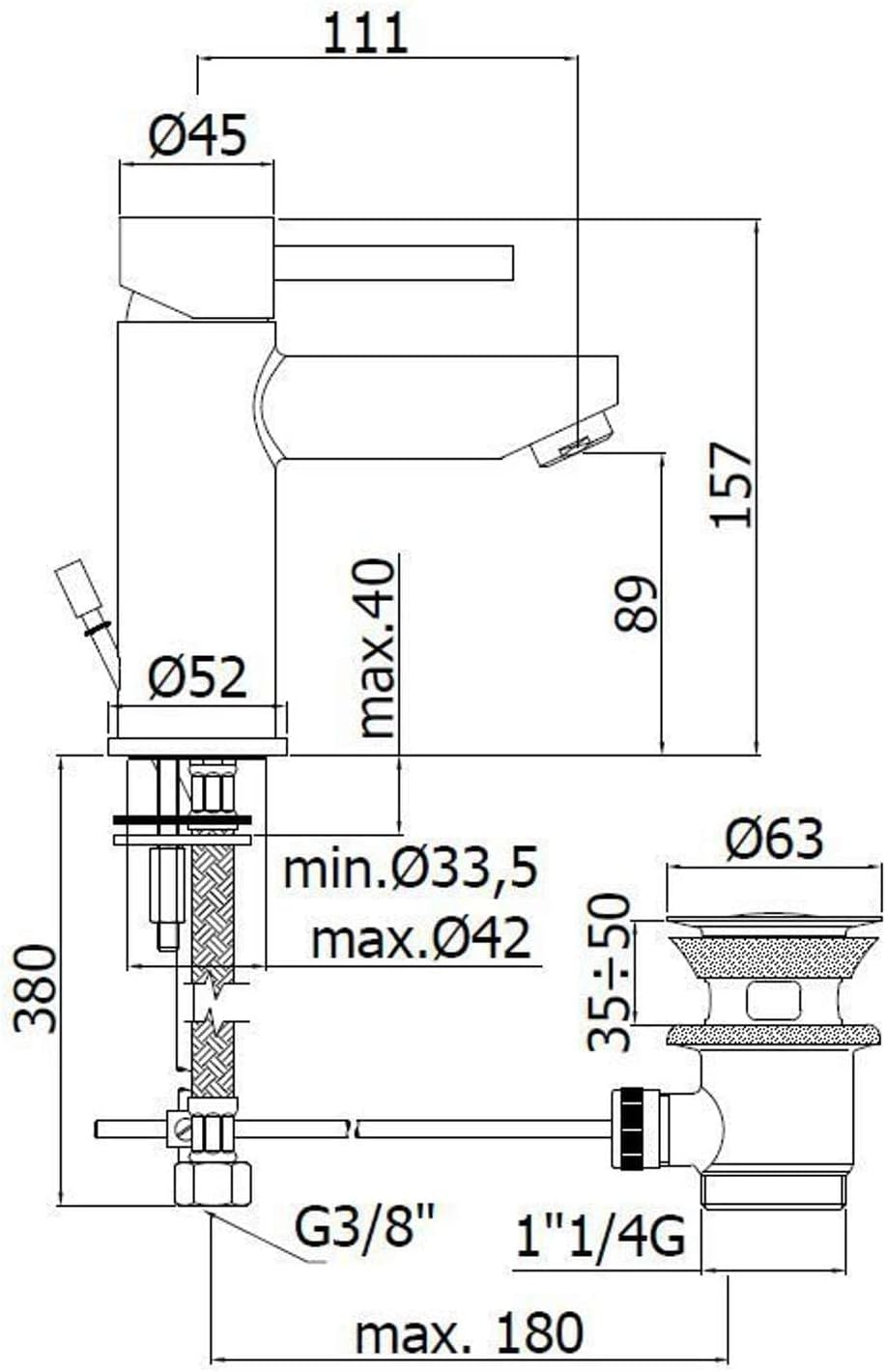 SK075HCR Einhebel-Waschtischmischer 1? 1/4 STICK PAFFONI