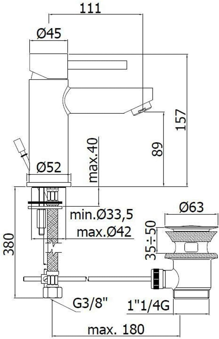 SK075HCR Einhebel-Waschtischmischer 1? 1/4 STICK PAFFONI