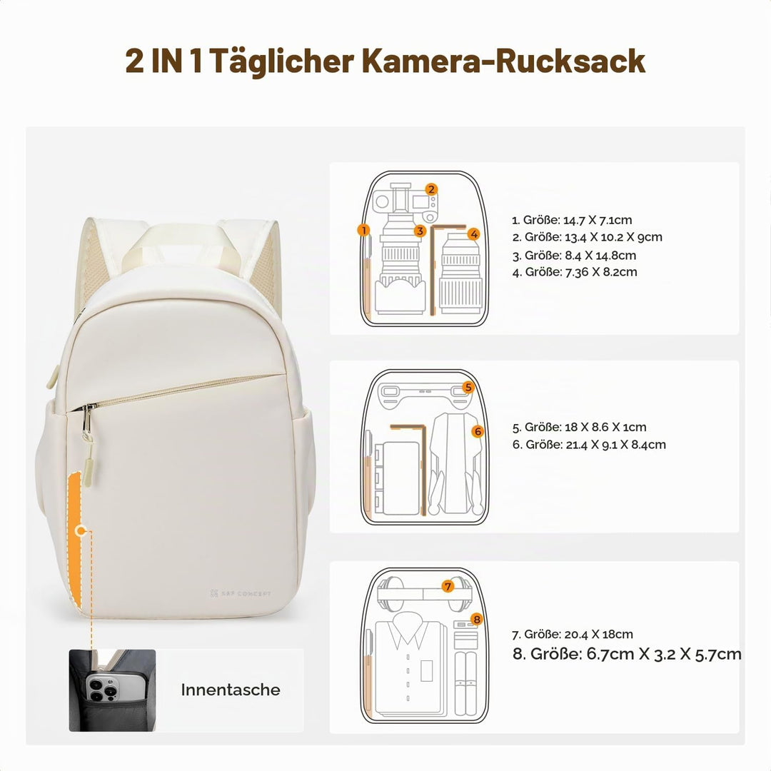 K&amp;F CONCEPT Täglicher Kamerarucksack, Fotorucksack Klein Tragbar mit Verstellbarem Schultergurt für