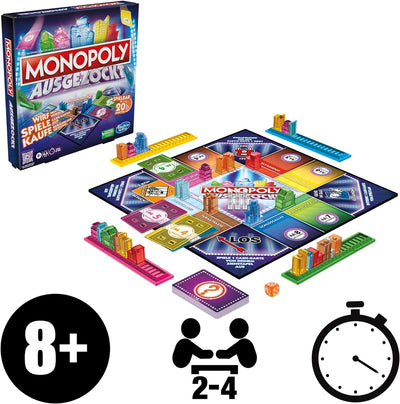 Monopoly Ausgezockt Brettspiel, schnelles Monopoly Familien-Spiel für 2–4 Spieler, Spieldauer ca. 20