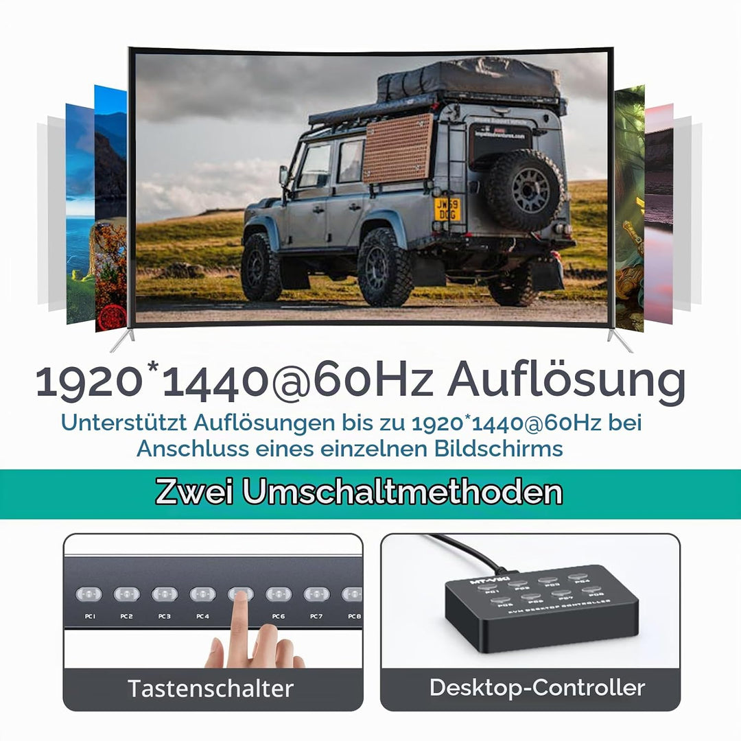 MT-VIKI VGA KVM Switch 8 Port 1U Rackmount KVM Switch 8 in 1 out Sharing für Tastatur Maus USB-Lauts
