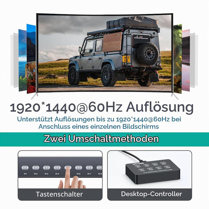 MT-VIKI VGA KVM Switch 8 Port 1U Rackmount KVM Switch 8 in 1 out Sharing für Tastatur Maus USB-Lauts