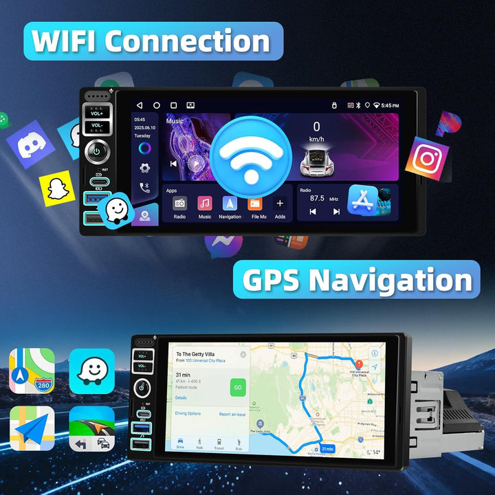 4GB+64GB CarPlay 1 Din Autoradio mit Type-C, 6,9 Zoll IPS Bildschirm mit WiFi GPS Kabellosen Android