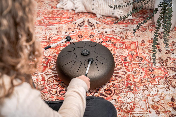 Sonic Energy 12" Edelstahl Zungentrommel – A Akebono – Vintage Braun – Für Meditation, Yoga, Percuss