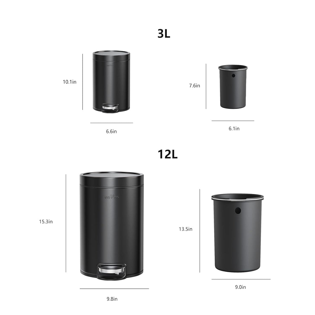 mVm Round Step Kitchen Bin with Lid,3+12L Stainless Steel Pedal Rubbish Bin,Bathroom Home Office Gar