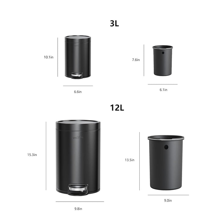 mVm Round Step Kitchen Bin with Lid,3+12L Stainless Steel Pedal Rubbish Bin,Bathroom Home Office Gar