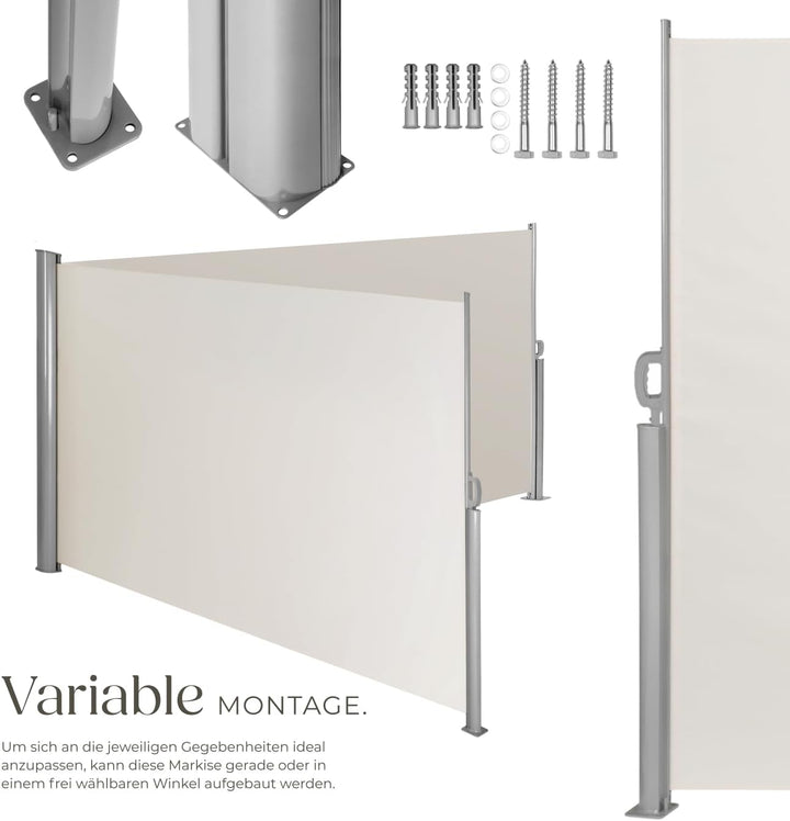 tectake Aluminium Doppel- Seitenmarkise Sonnenschutz Sichtschutz Gehäuse und Standpfosten - Diverse