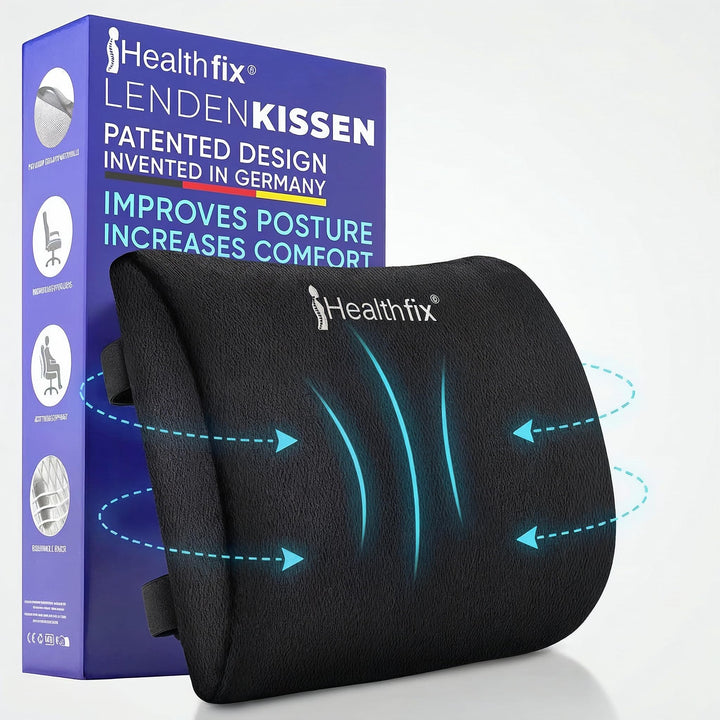 Healthfix® Ergonomisches Lendenkissen – Entwickelt mit Experten in Deutschland – Verbessert Haltung