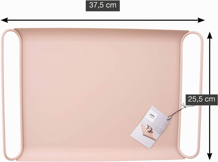 Point-Virgule Serviertablett aus Metall mit Handgriffe, Trendiger deko tablett für Küche, Puder rosa