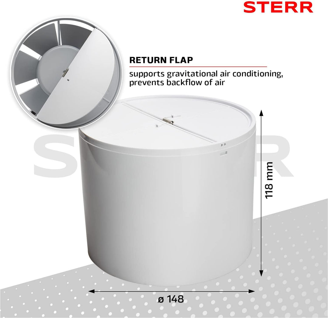 STERR IDM150S Schlanker Rohrventilator 150 mm - Rohrlüfter - Hohe Qualität - Leise - Für Bad WC - Kü