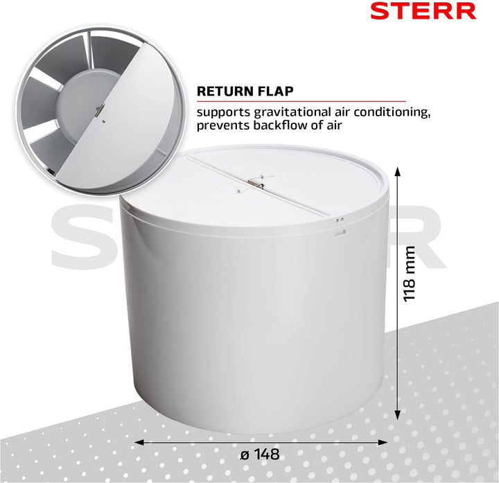 STERR IDM150S Schlanker Rohrventilator 150 mm - Rohrlüfter - Hohe Qualität - Leise - Für Bad WC - Kü