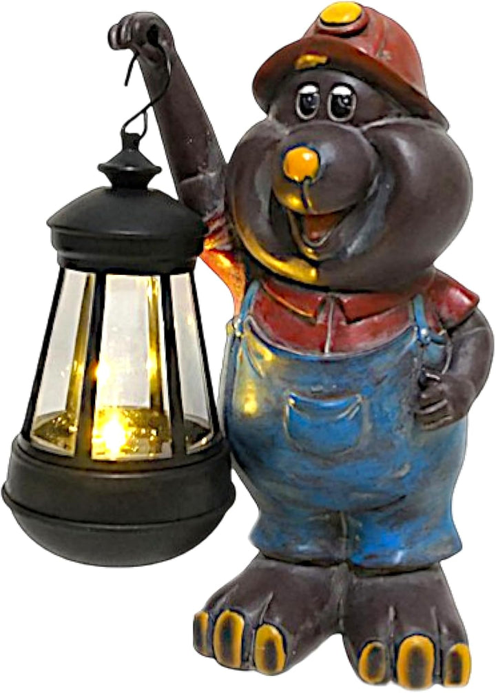 Arnusa Solar Maulwurf Figur mit LED Laterne – 21cm Gartenfigur aus Polyresin – warmweisses Licht – S