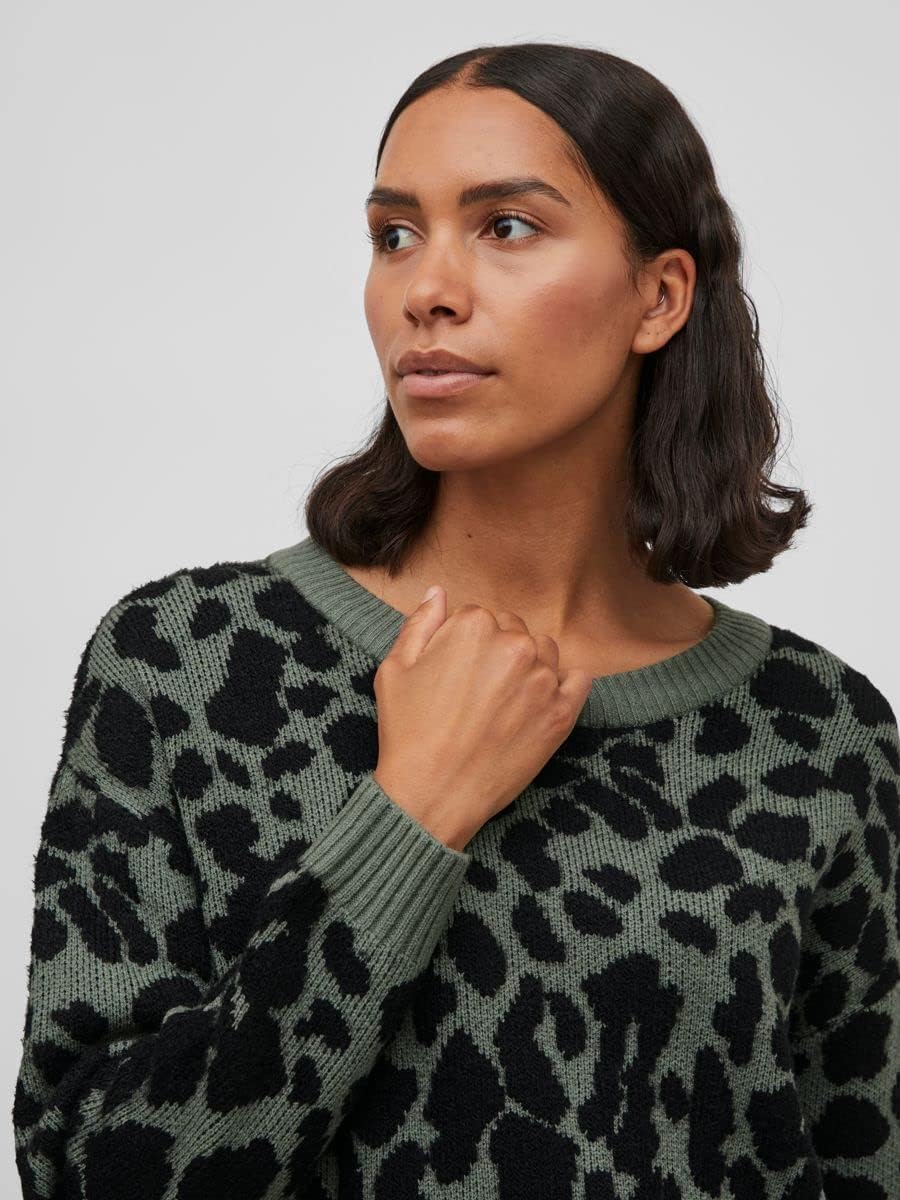 Vila Damen Viril Feami Mix O-Neck L/S Knit Top-noos Pullover M Laurel Wreath/Detail:with Black, M La