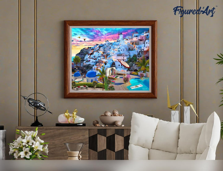 Figured'Art Malen Nach Zahlen Erwachsene Mit Rahmen Santorini - Paint by Numbers Basteln DIY Bastels