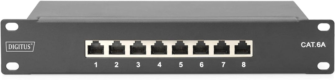 DIGITUS CAT 6A Patchpanel - 8 Ports - RJ45-Buchsen - 10-Zoll Rack-Mount 1HE - LSA Verteilerfeld - ge