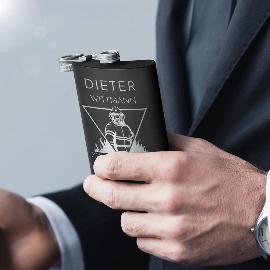 Maverton Flachmann 200 ml mit Gravur - Geschenkset mit 4 Schnapsgläsern 20 ml und Trichter - persona