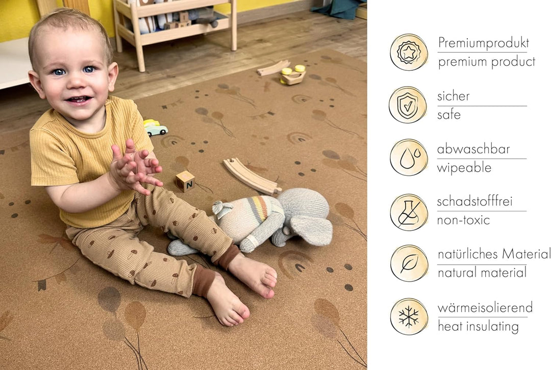 LITTLE LEMON – Krabbelmatte Baby Teppich Babymatte | Kork & Naturkautschuk 180x115cm | BPA- & Schads