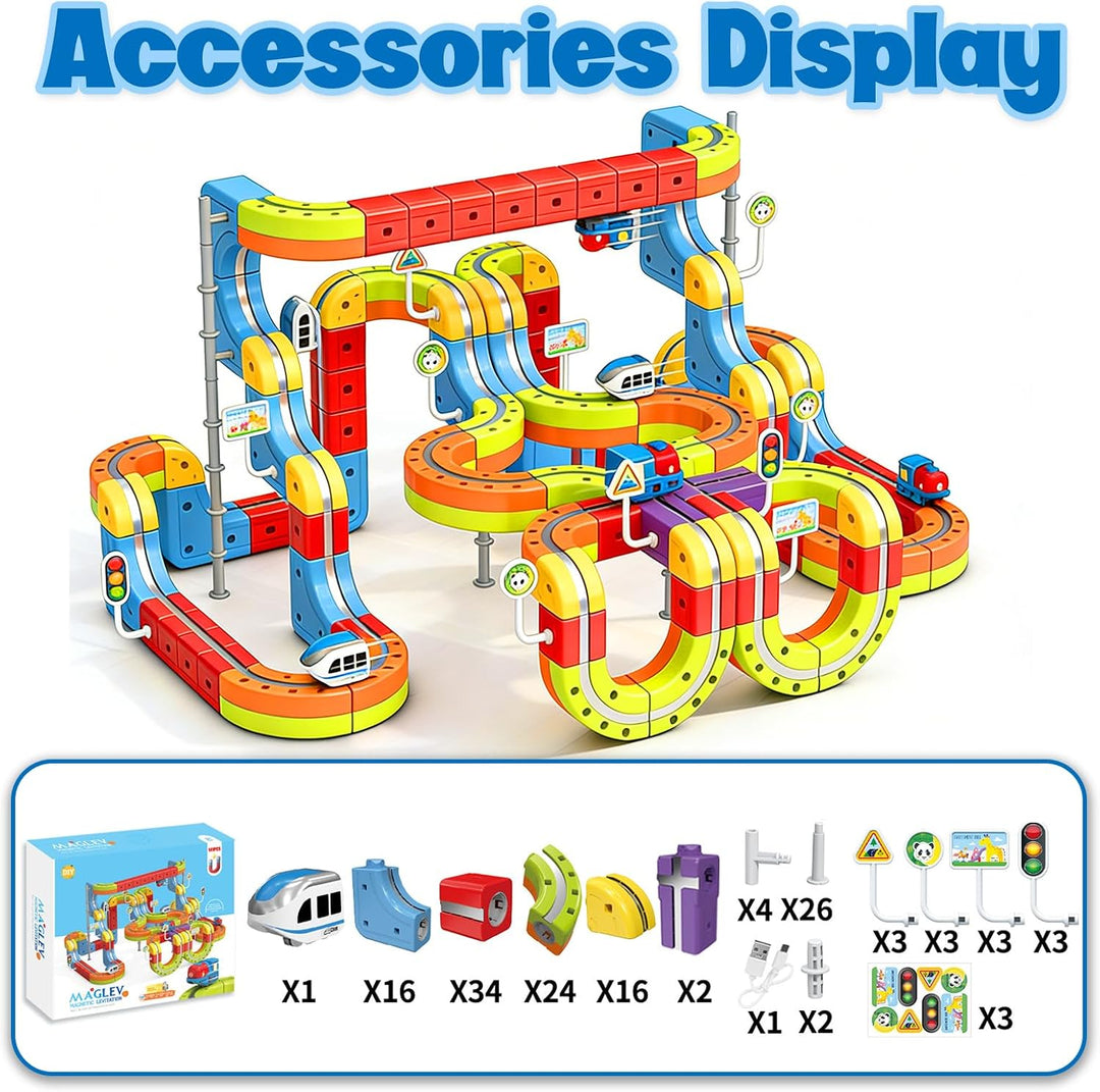 Magnetisches elektrisches Zugschienen-Set, Geschenk für Kinder, 3–10 Autos, 3D-Unendlichkeitswürfel,
