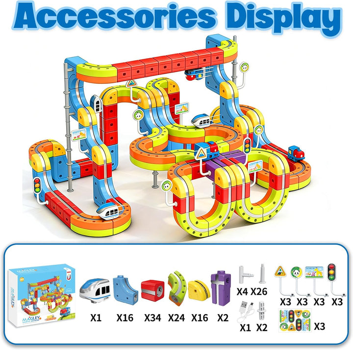 Magnetisches elektrisches Zugschienen-Set, Geschenk für Kinder, 3–10 Autos, 3D-Unendlichkeitswürfel,