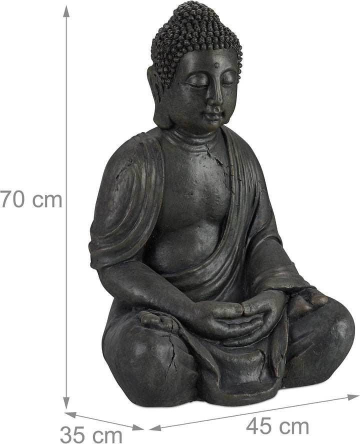 Relaxdays Buddha Figur sitzend, XL 70 cm, Gartenfigur, Dekofigur Wohnzimmer, wetterfest &amp; frostsiche