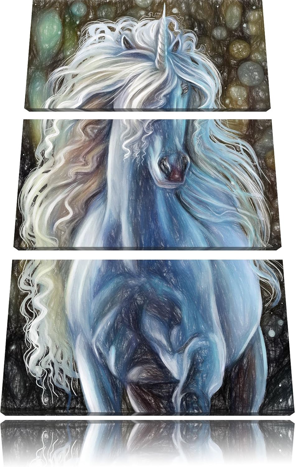 Pixxprint Trabendes weisses Einhorn als Leinwandbild/Grösse: 3 Teilig (120x80 cm) cm/Wandbild/Kunstd