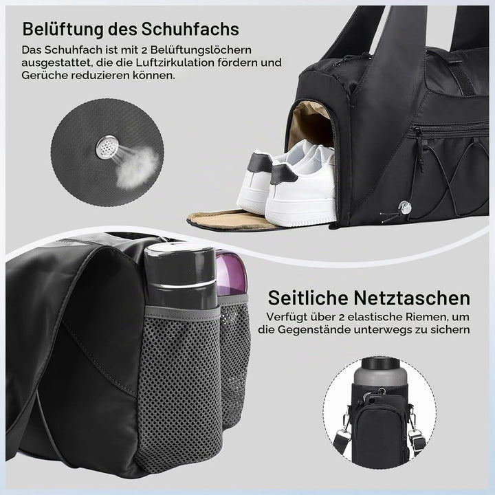 Sporttasche Damen - Sporttasche mit Schuhfach und Nassfach - Gym Tasche Leicht Wasserabweisend - Rei