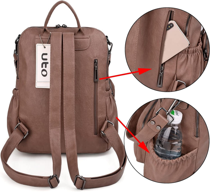 UTO Damen Rucksack PU Washed Leder Modischer Multifunktionsrucksack mit Quastendesign Lässige Schult