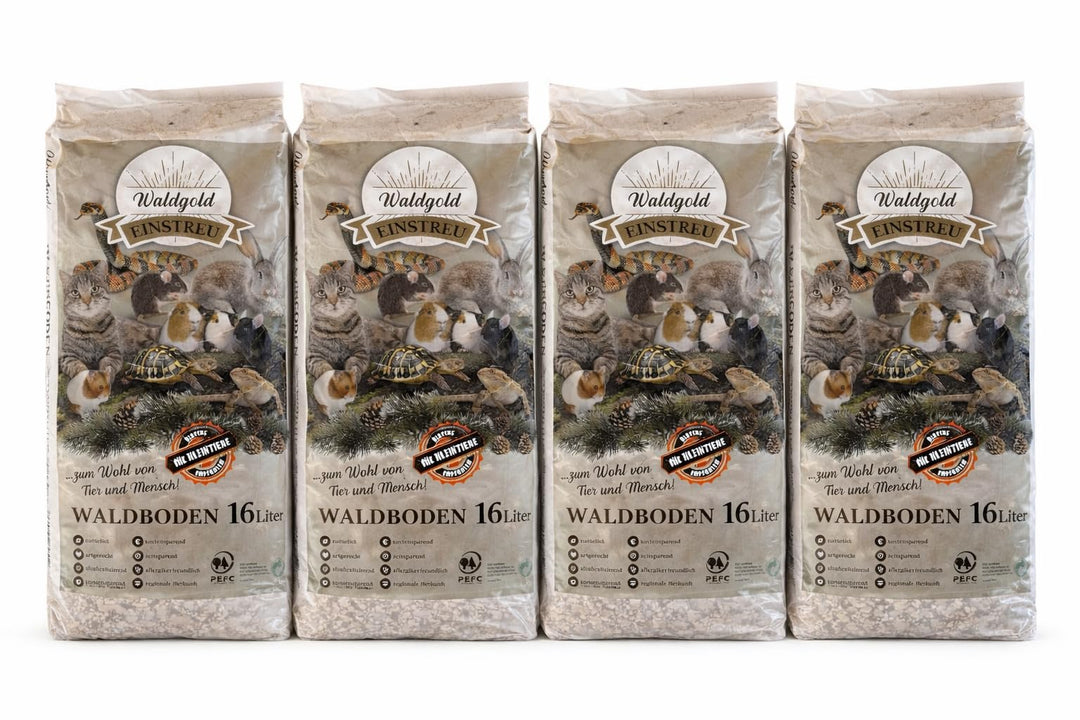 Waldgold Waldboden-Einstreu für Kleintiere 64 L, 4 Säcke – staubarm | Natürliche Holzschnitzel, geru