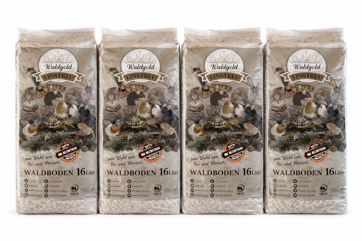Waldgold Waldboden-Einstreu für Kleintiere 64 L, 4 Säcke – staubarm | Natürliche Holzschnitzel, geru