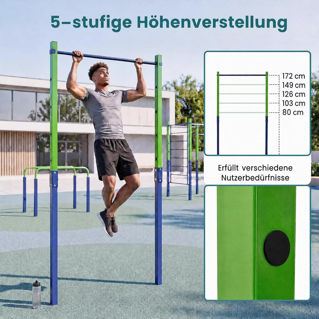 GYMAX Outdoor Klimmzugstange höhenverstellbar, Klimmzugstation Metall | Klimmzugstation Metall Kraft