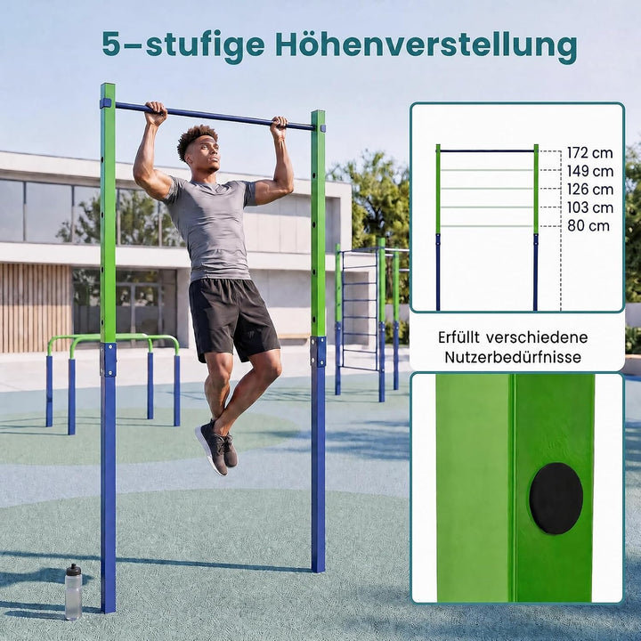 GYMAX Outdoor Klimmzugstange höhenverstellbar, Klimmzugstation Metall | Klimmzugstation Metall Kraft