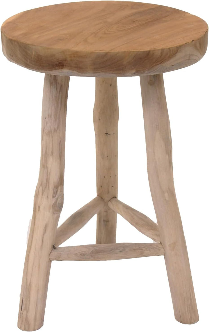 Spetebo Teak Blumenhocker mit 3 Beinen - Ø 30 cm - Massiver Holz Pflanzenständer - Garten Deko Hocke