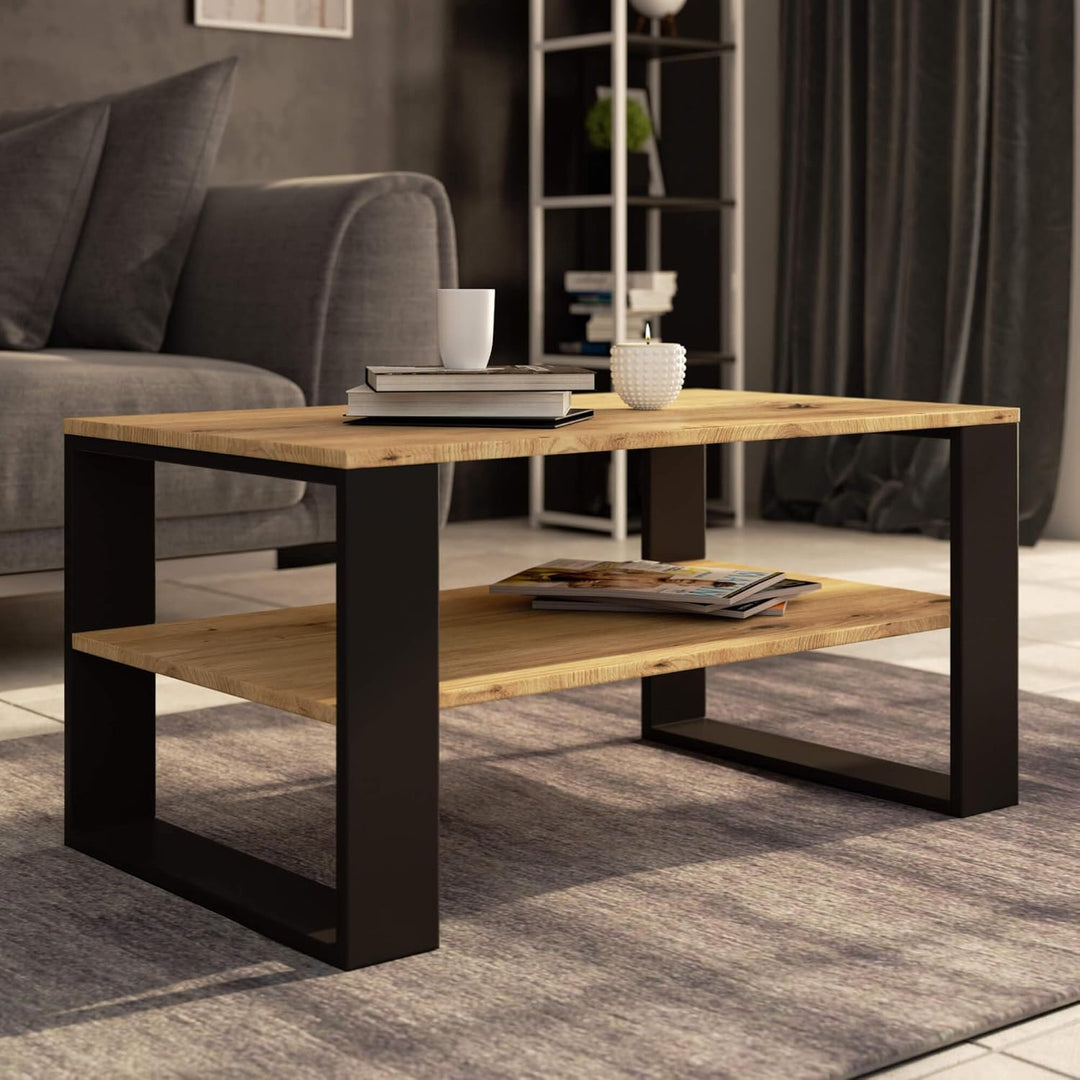 AKORD Couchtisch Holz Alex mit einem Regal, 92x45x53cm, Für Wohnzimmer, Schlafzimmer Schrank, Minima