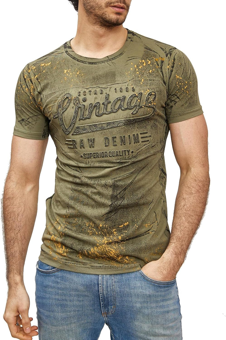 Subliminal Mode Herren-T-Shirt, gewaschen, Vintage, Rundhalsausschnitt, 3D-Druck, kurzärmlig, Grösse