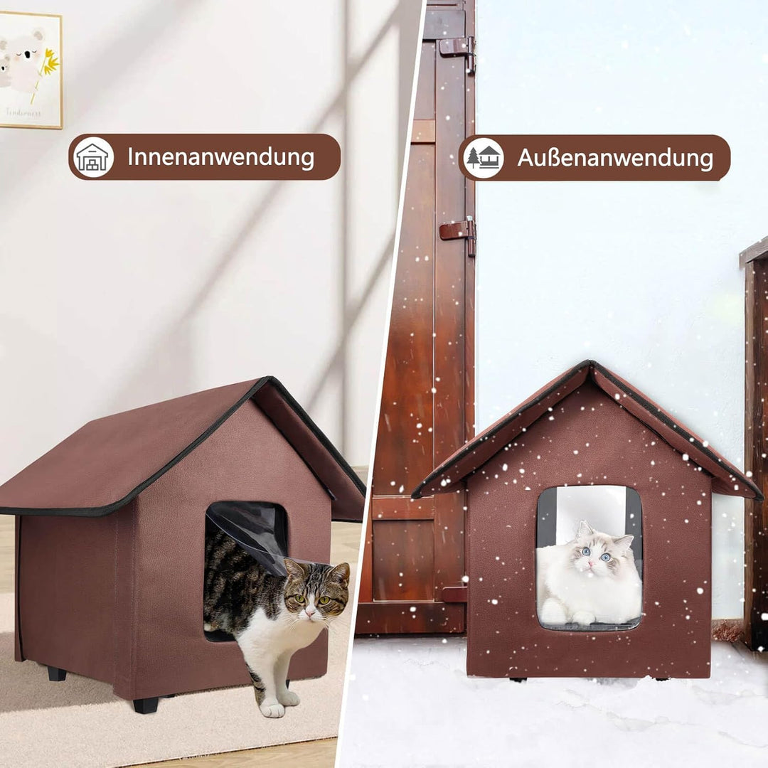 Katzenhaus für draussen, wasserdicht, mit erhöhtem Boden und abnehmbarem Kissen, Faltbarer Katzenunt