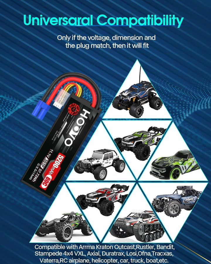 HOOVO 11,1V Lipo Akku 3S 5200mAh 80C HardCase RC Akku Battrien mit EC5 Anschlussstecker für RC Scale