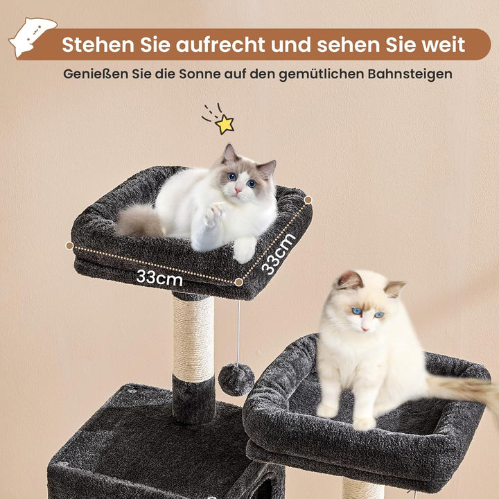 MSmask Kratzbaum gross, L Katzenbaum Stabil, Katzenkratzbaum mit 2 Plattformen, 2 Katzenhöhlen, Häng