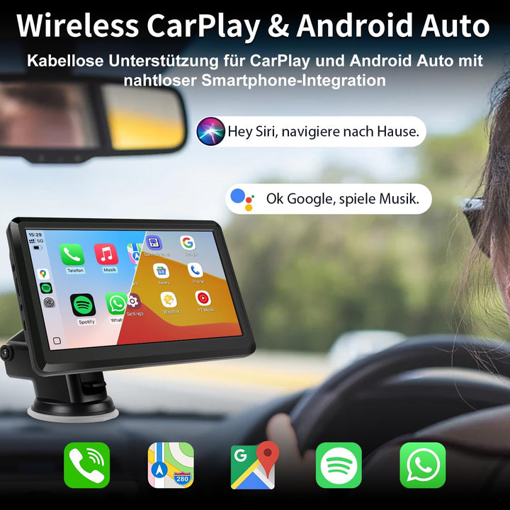 CarPlay Bildschirm, Wireless Android Auto Display mit 7 Zoll Touchscreen, Online Navigationsgeräte,