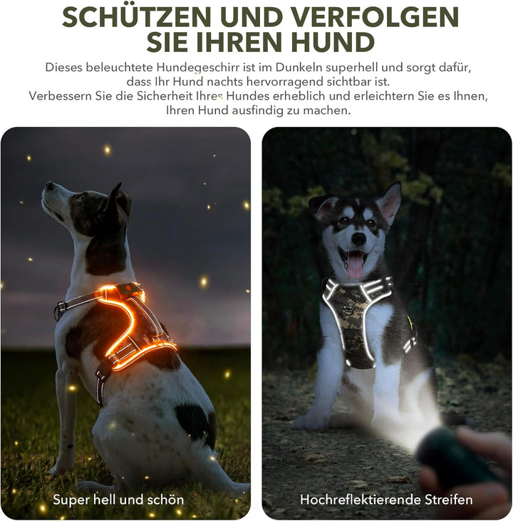 Leuchtgeschirr für Hunde Wiederaufladbares Leuchtendes Hundegeschirr Gepolstert Reflektierend Brustg