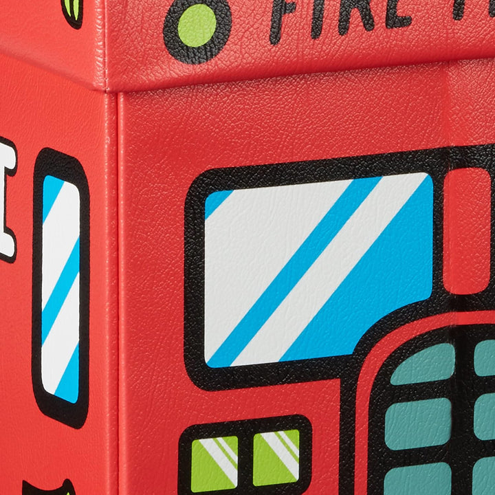 Relaxdays Faltbare Spielzeugkiste Feuerwehr HBT 32 x 48 x 32 cm stabiler Kinder Sitzhocker als Spiel