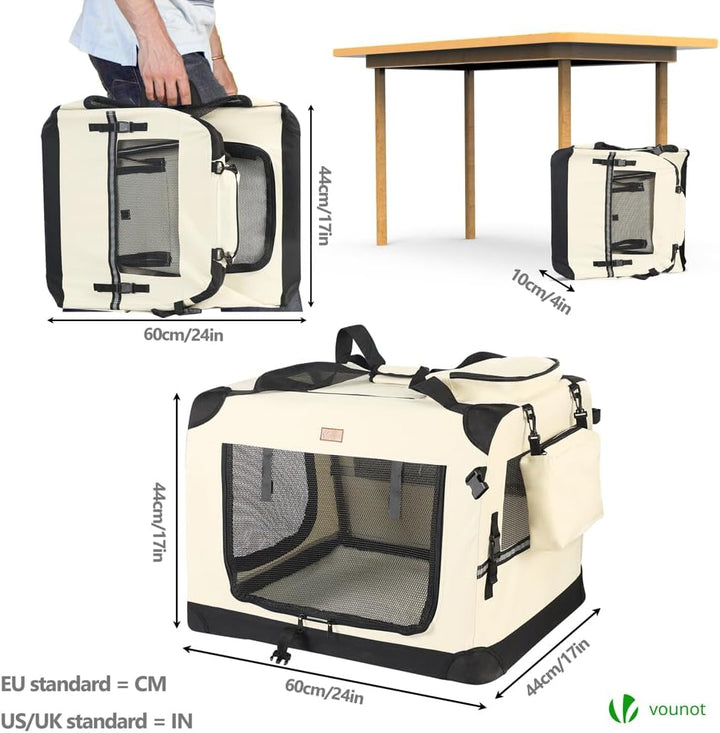 VOUNOT Hundebox faltbar, Transportbox Katze Hunde, Hundetasche, Oxford-Gewebe, Netzstoff, Atmungsakt