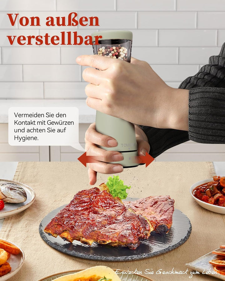 Salz und Pfeffermühlen elektrisch 2er Set aus Edelstahl (Wiederaufladbar, LED Beleuchtung, mit einst
