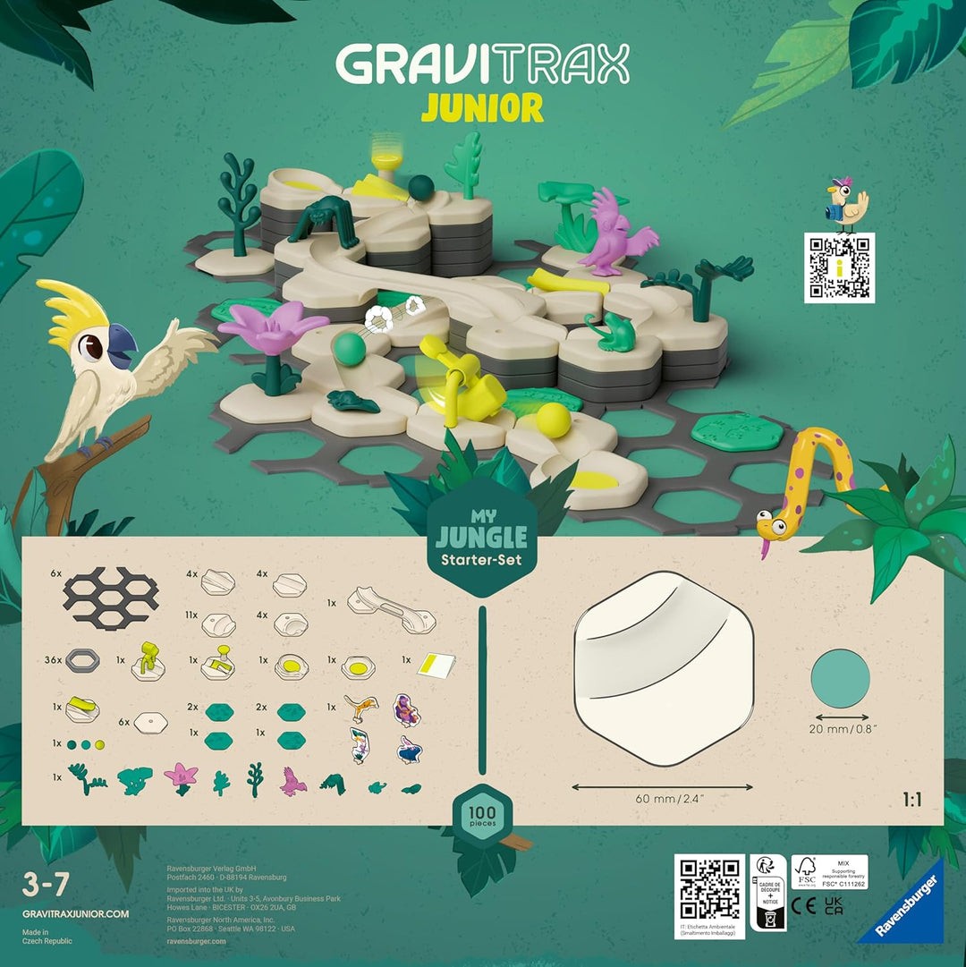 Ravensburger GraviTrax Junior Starter-Set L Jungle -Erweiterbare Kugelbahn für Kinder, Murmelbahn üb
