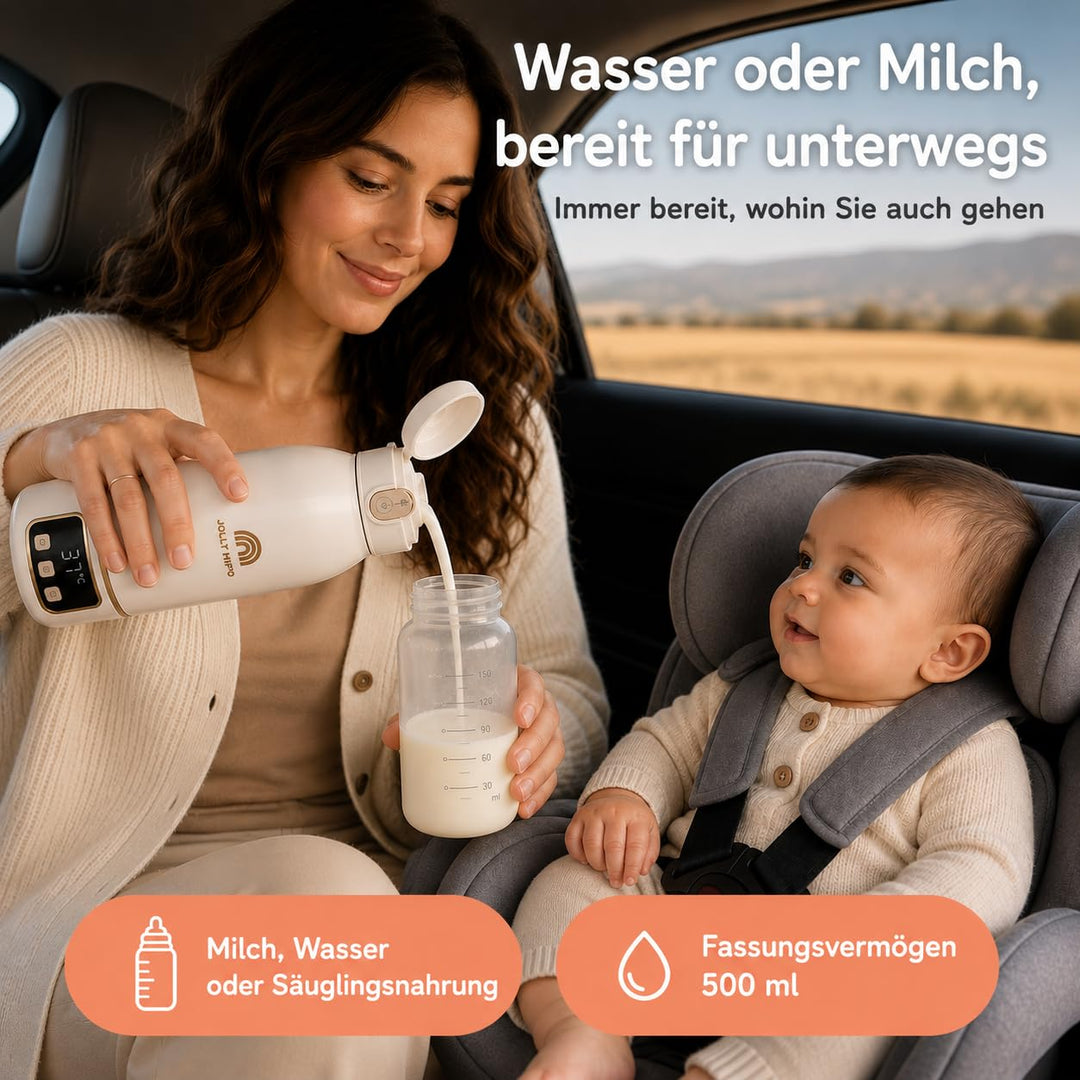 Flaschenwärmer Baby Unterwegs Tragbar Kabellos 500ml, Muttermilch & Wasser, Reise Auto Nacht, Siliko