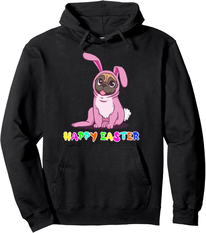 Frohe Ostern Mops Happy Easter Pug Hund Osterhase süsses Pullover Hoodie