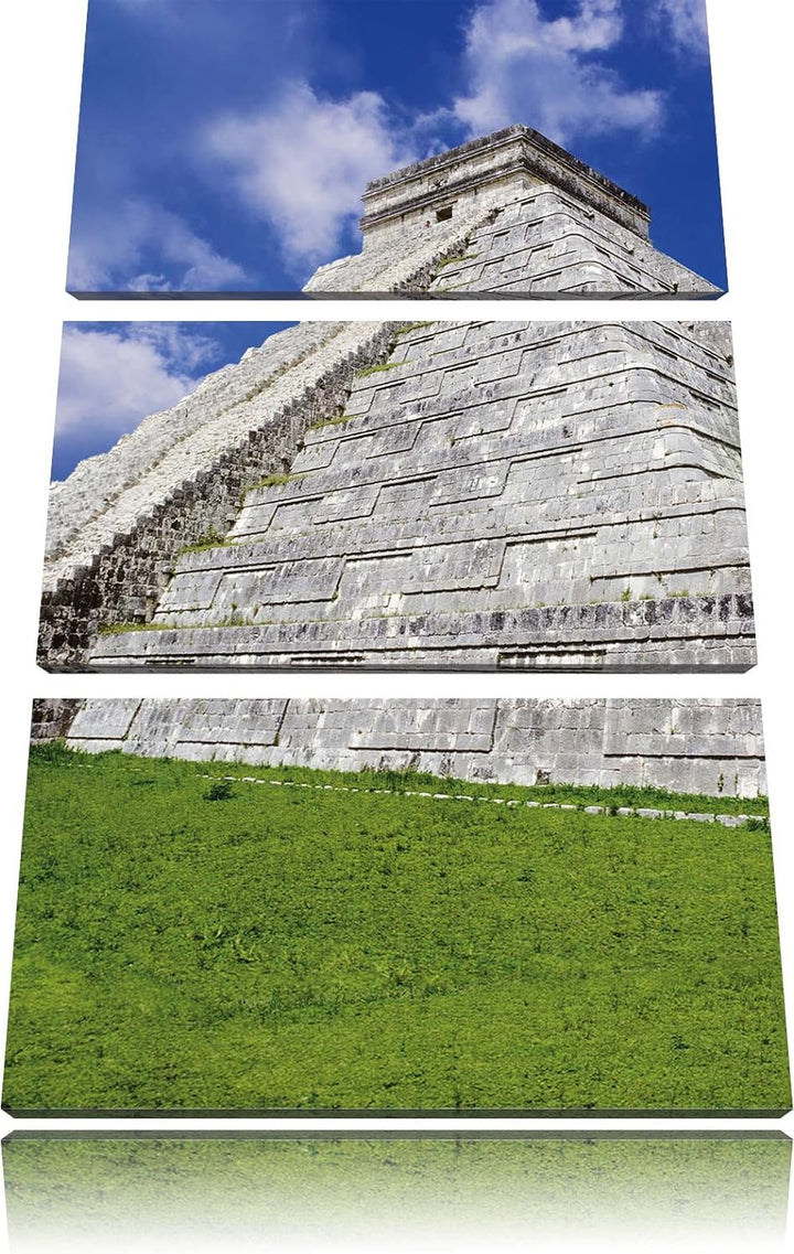 Pixxprint Schöner Maya Tempel in Mexiko 3-Teiler Leinwandbild 120x80 Bild auf Leinwand