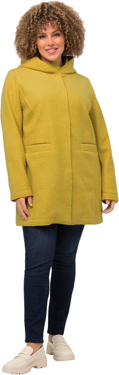 Ulla Popken Damen Curly Wool Jacke mit Kapuze Jacke 50-52 Gelb, 50-52 Gelb