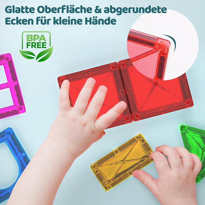 Crenova Magnetische Bausteine STEM Magnet Spielzeug Kinder 3D Farbenfrohe Starterset Magnetbausteine